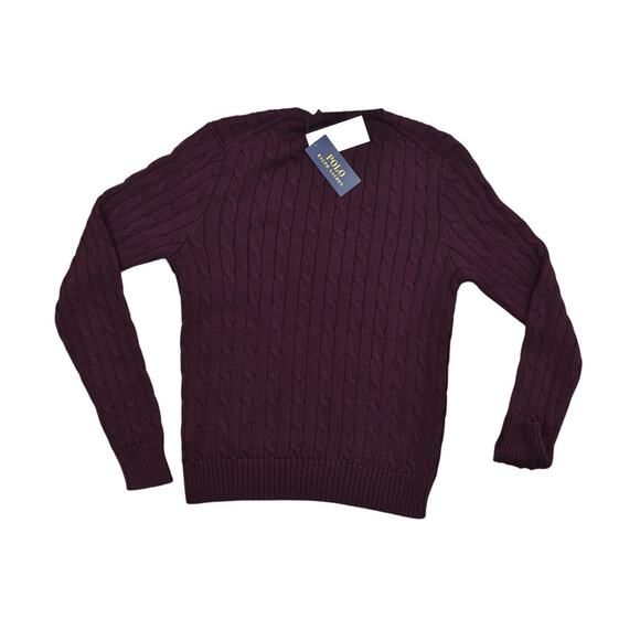 NEW Polo Ralph Lauren Burgundy Cotton Pullover Sweater Women's L Knit Premium - Picture 2 of 9